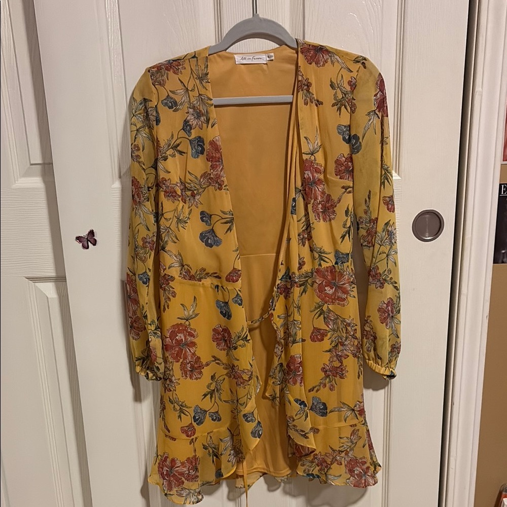 Floral Yellow Kimono Wrap Dress